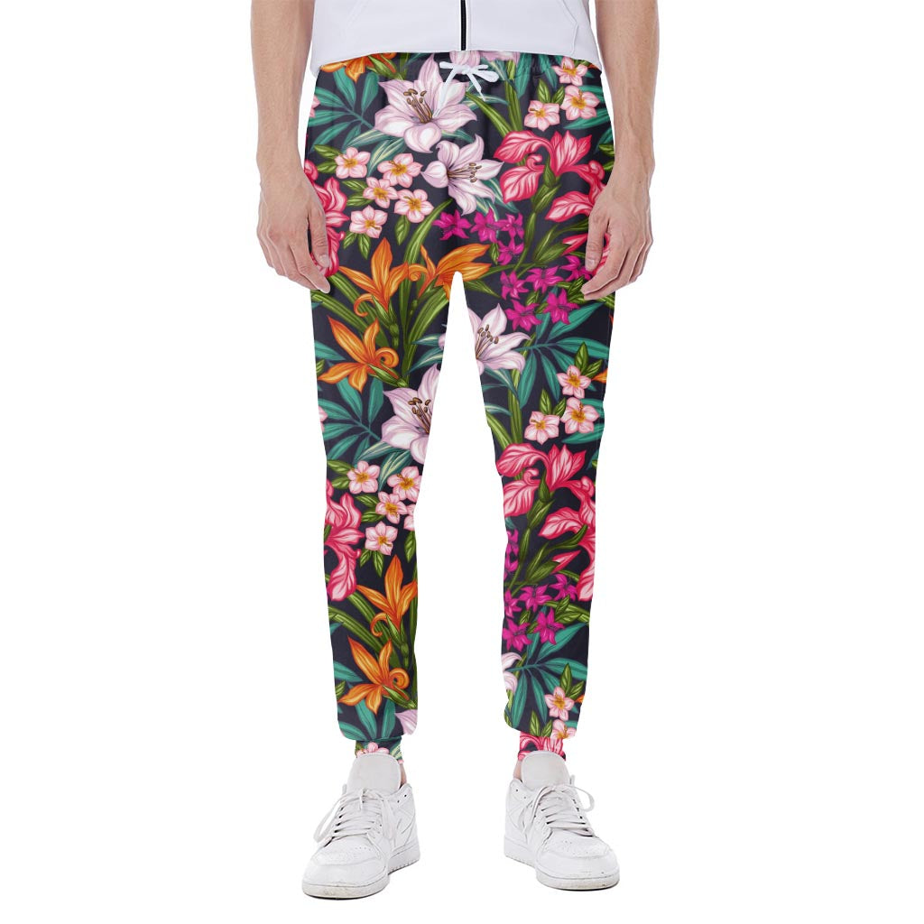Tropical Flowers Pattern Print Scuba Joggers