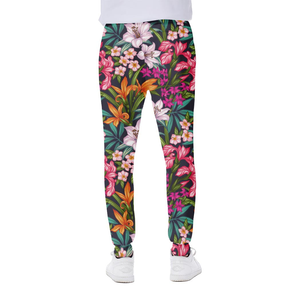 Tropical Flowers Pattern Print Scuba Joggers