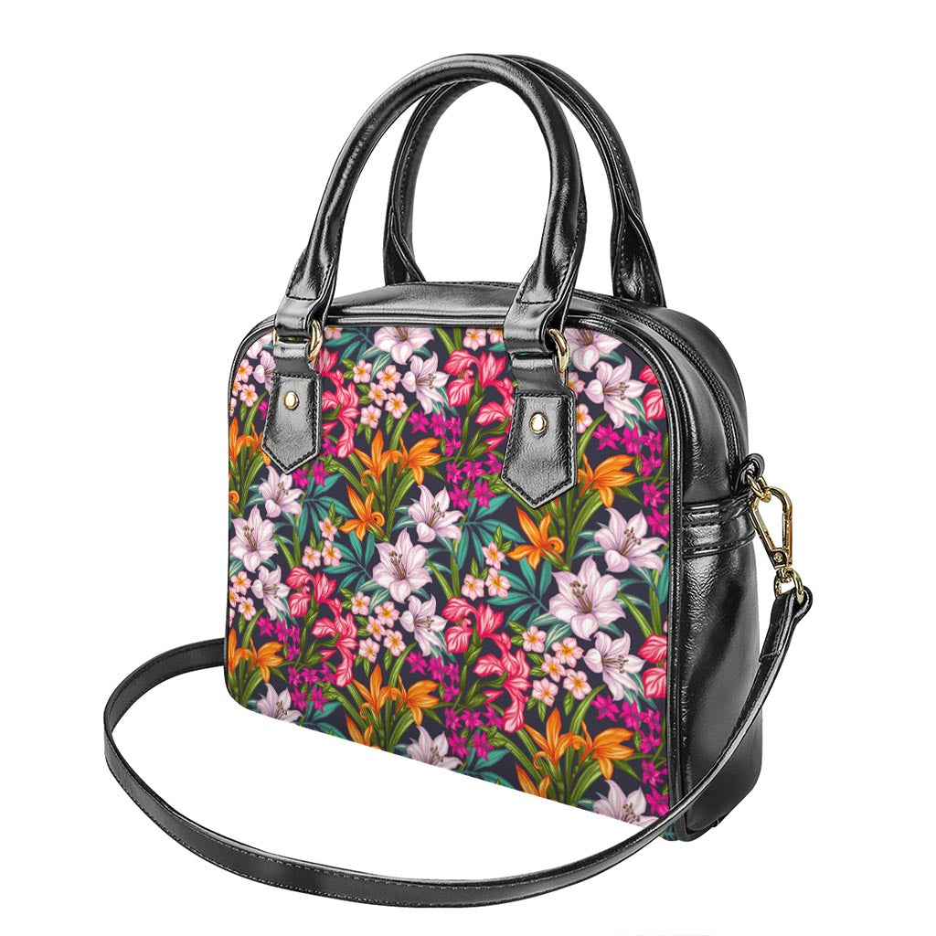 Tropical Flowers Pattern Print Shoulder Handbag