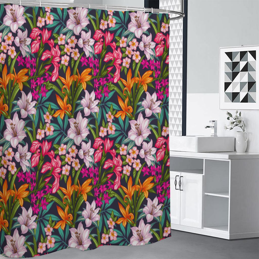 Tropical Flowers Pattern Print Shower Curtain