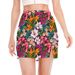 Tropical Flowers Pattern Print Side Slit Mini Skirt