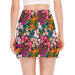 Tropical Flowers Pattern Print Side Slit Mini Skirt