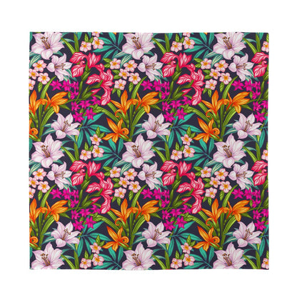 Tropical Flowers Pattern Print Silk Bandana