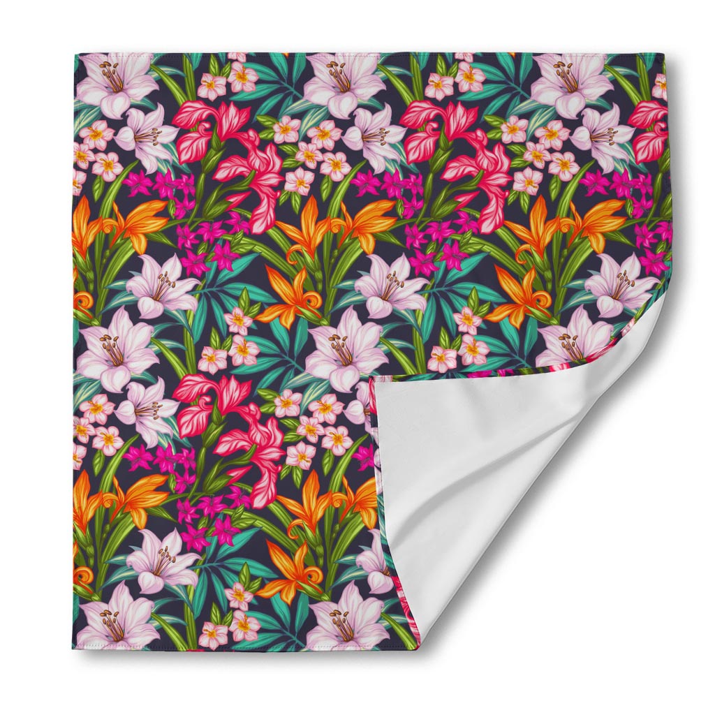 Tropical Flowers Pattern Print Silk Bandana
