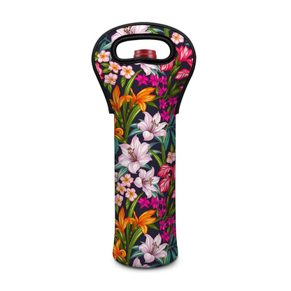 Tropical Flowers Pattern Print Single Neoprene Wine Tote