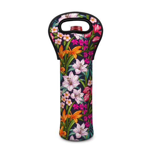 Tropical Flowers Pattern Print Single Neoprene Wine Tote