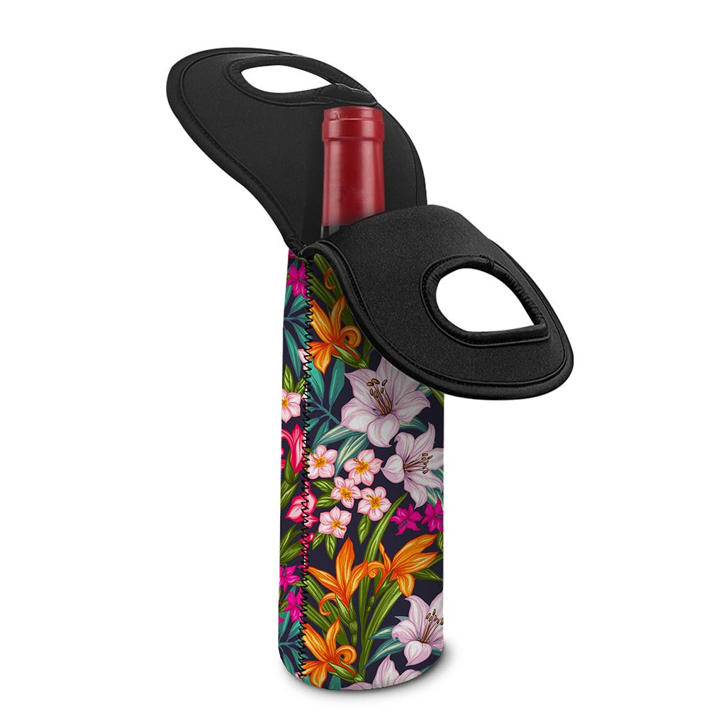 Tropical Flowers Pattern Print Single Neoprene Wine Tote