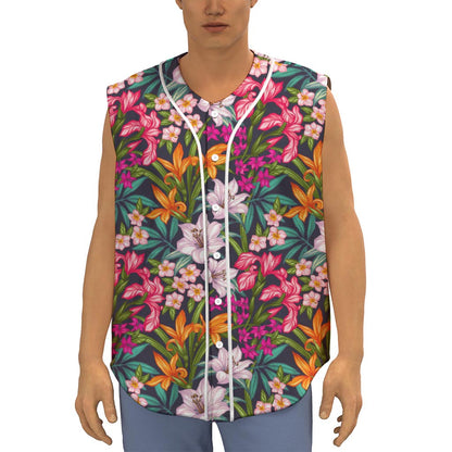 Tropical Flowers Pattern Print Sleeveless Baseball Jersey