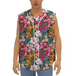 Tropical Flowers Pattern Print Sleeveless Baseball Jersey