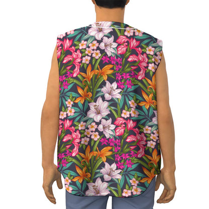 Tropical Flowers Pattern Print Sleeveless Baseball Jersey