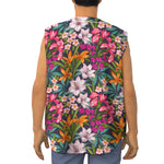 Tropical Flowers Pattern Print Sleeveless Baseball Jersey