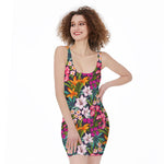 Tropical Flowers Pattern Print Sleeveless Bodycon Dress