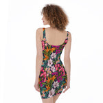 Tropical Flowers Pattern Print Sleeveless Bodycon Dress