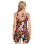 Tropical Flowers Pattern Print Sleeveless One Piece Swimsuit