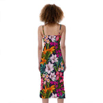 Tropical Flowers Pattern Print Slim Fit Midi Cami Dress