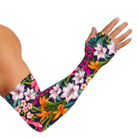 Tropical Flowers Pattern Print Sun Protection Arm Sleeves