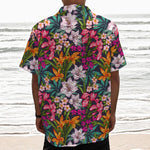 Tropical Flowers Pattern Print Textured Short Sleeve Shirt