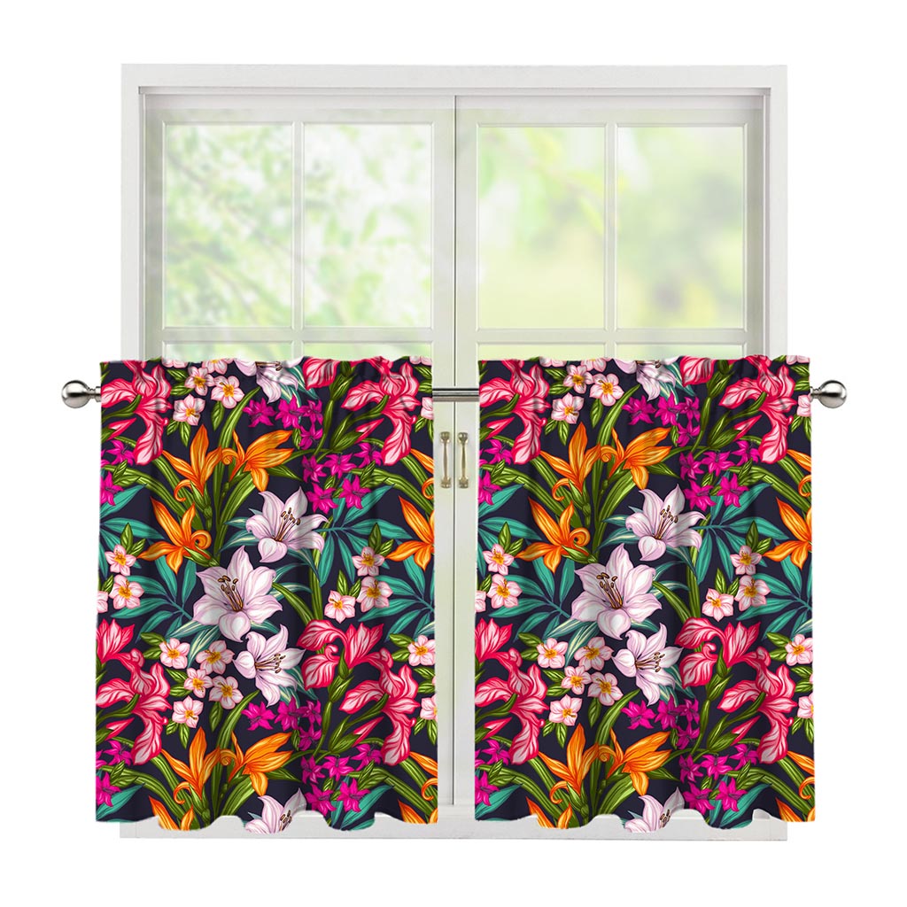 Tropical Flowers Pattern Print Tier Curtains