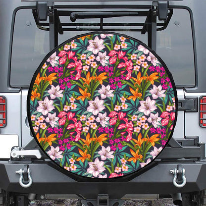 Tropical Flowers Pattern Print Tire Cover