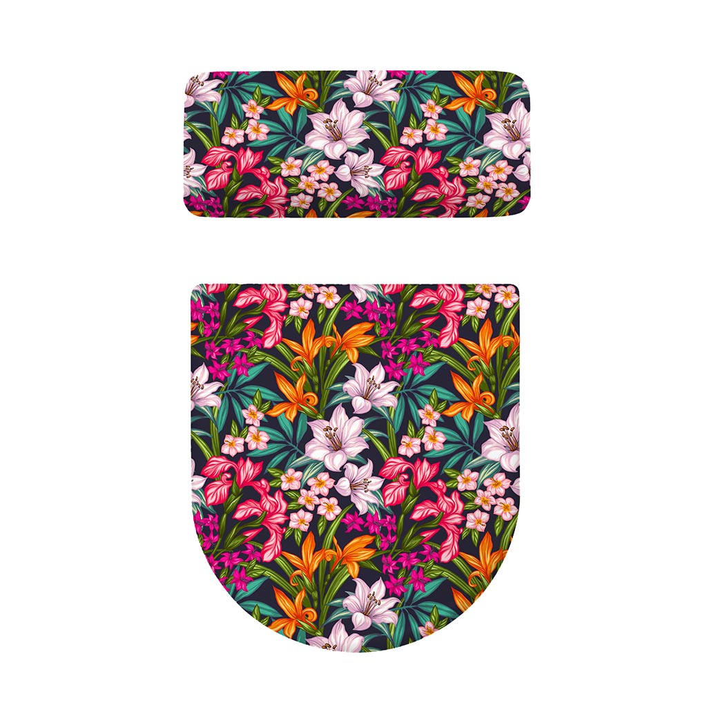 Tropical Flowers Pattern Print Toilet Lid And Tank Cover Set