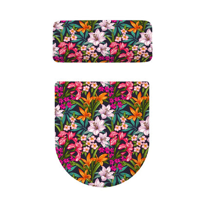 Tropical Flowers Pattern Print Toilet Lid And Tank Cover Set