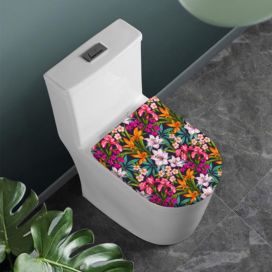 Tropical Flowers Pattern Print Toilet Lid Cover