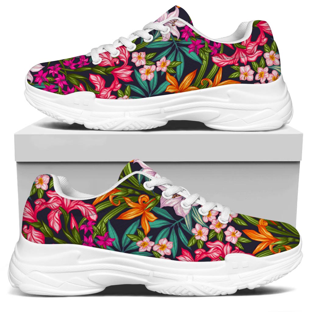 Tropical Flowers Pattern Print White Chunky Shoes
