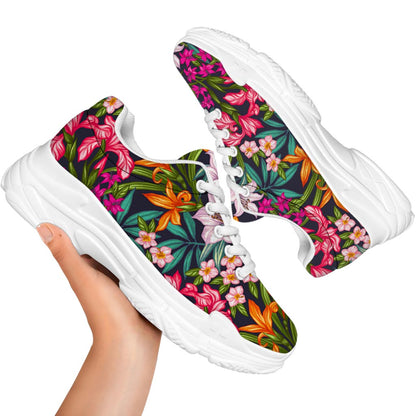 Tropical Flowers Pattern Print White Chunky Shoes