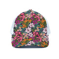 Tropical Flowers Pattern Print White Mesh Trucker Hat