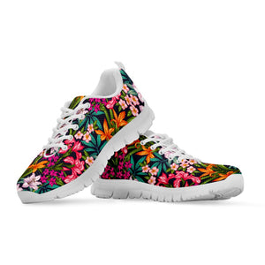 Tropical Flowers Pattern Print White Running Shoes