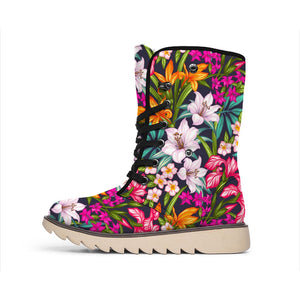 Tropical Flowers Pattern Print Winter Boots