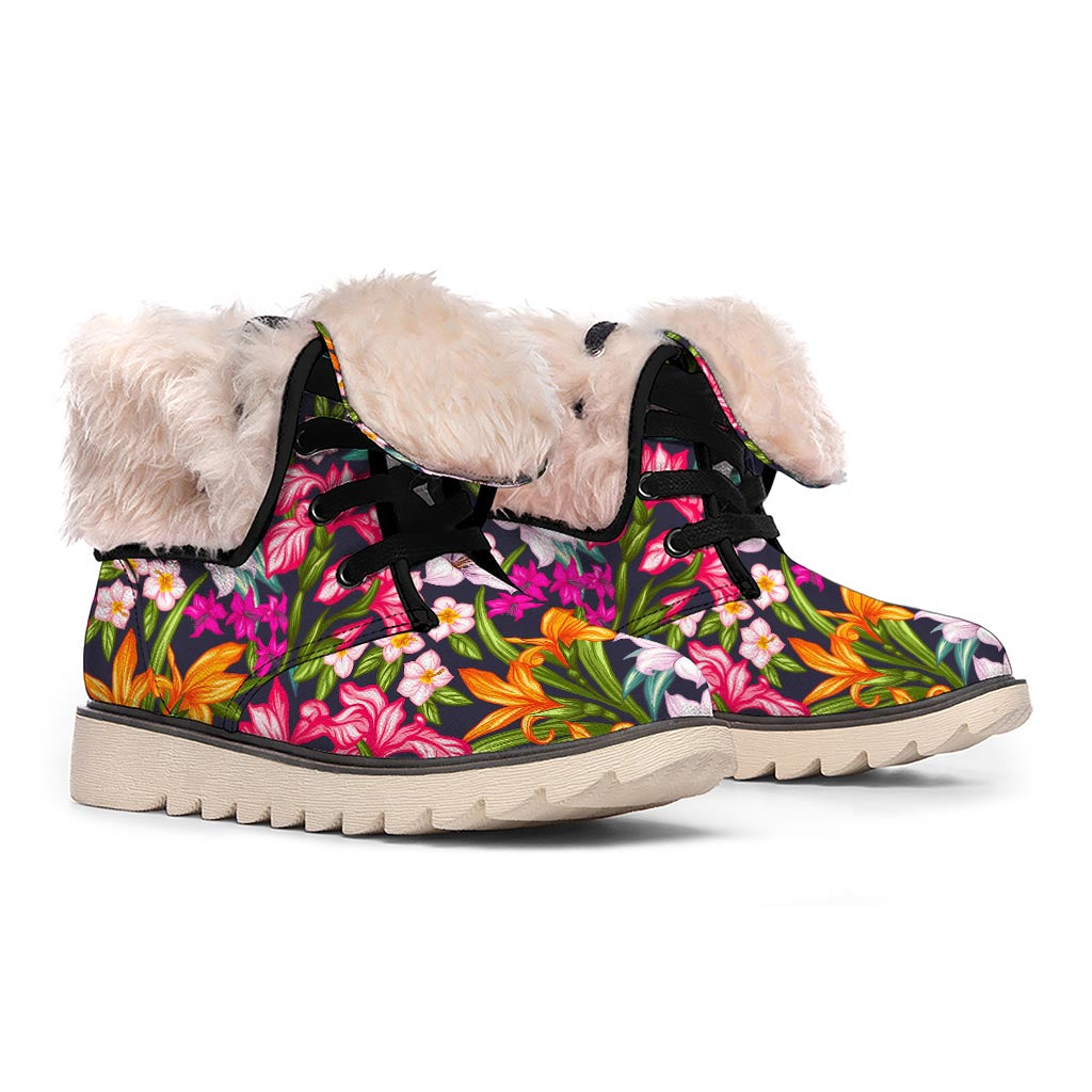 Tropical Flowers Pattern Print Winter Boots