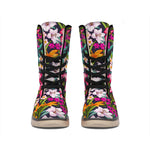 Tropical Flowers Pattern Print Winter Boots