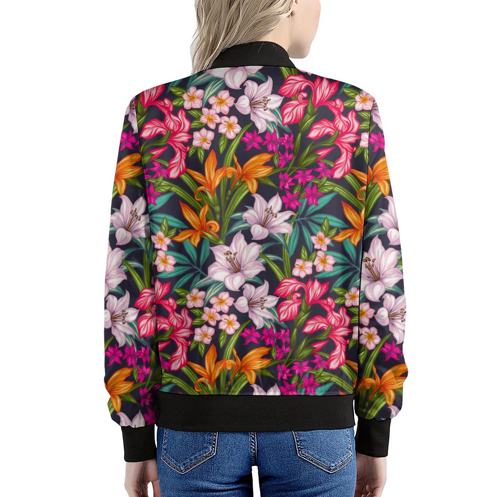 Tropical Flowers Pattern Print Women's Bomber Jacket