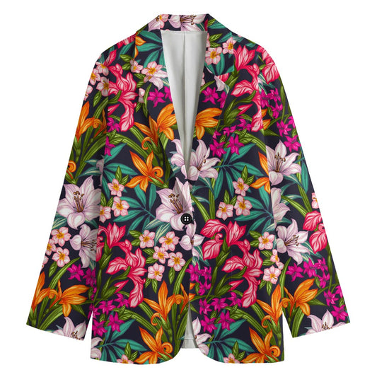 Tropical Flowers Pattern Print Women's Cotton Blazer