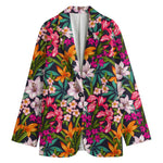 Tropical Flowers Pattern Print Women's Cotton Blazer