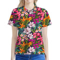 Tropical Flowers Pattern Print Women's Polo Shirt