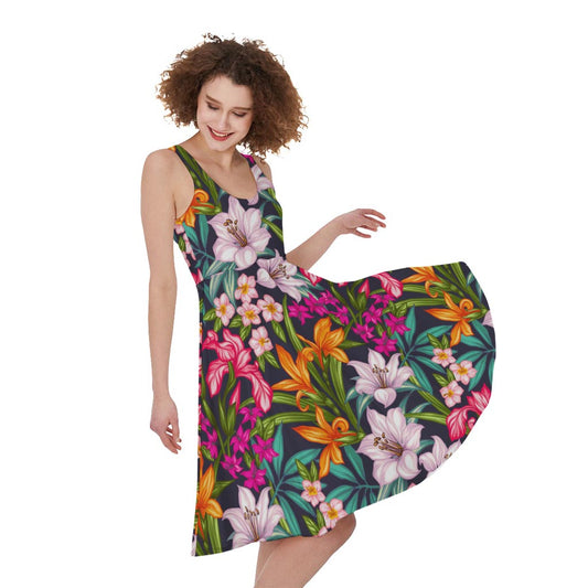 Tropical Flowers Pattern Print Women's Sleeveless Dress