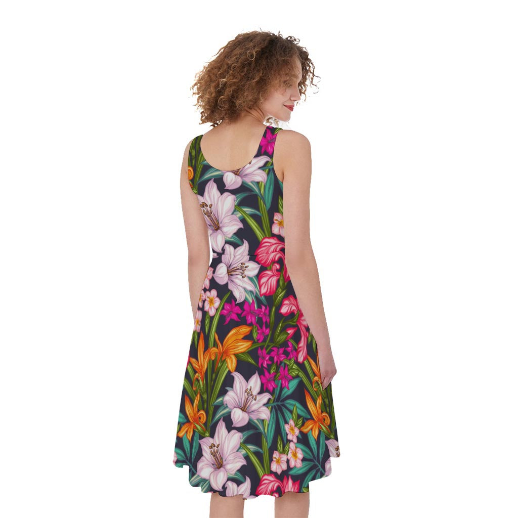 Tropical Flowers Pattern Print Women's Sleeveless Dress