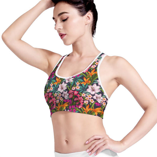 Tropical Flowers Pattern Print Women's Sports Bra