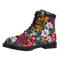 Tropical Flowers Pattern Print Padded Collar Lace Up Boots
