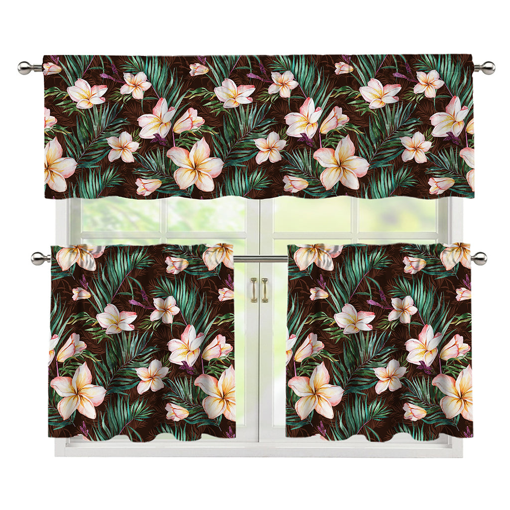 Tropical Frangipani Flower Print 3 Piece Kitchen Curtains