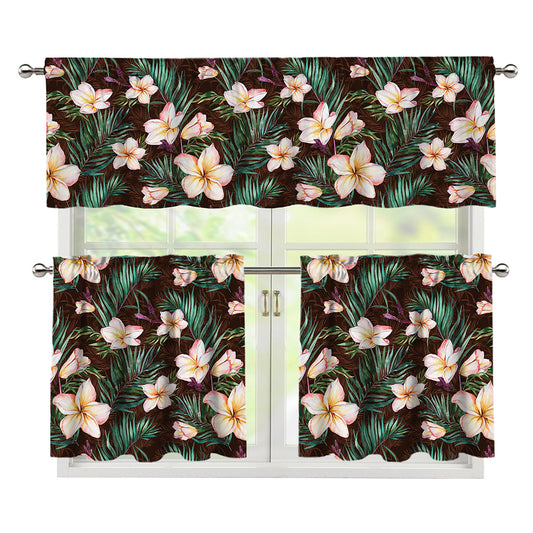 Tropical Frangipani Flower Print 3 Piece Kitchen Curtains