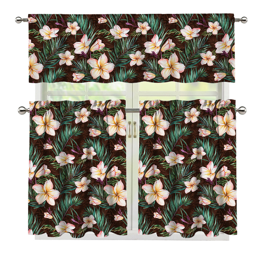 Tropical Frangipani Flower Print 3 Piece Kitchen Curtains