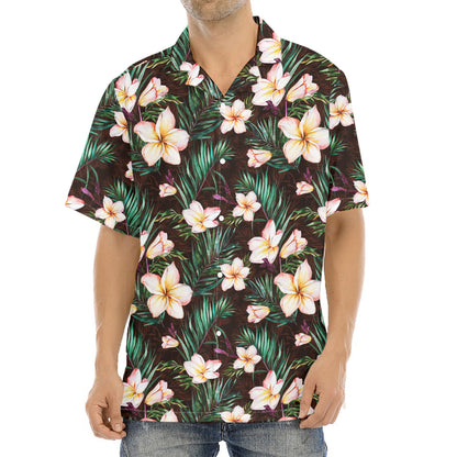 Tropical Frangipani Flower Print Aloha Shirt