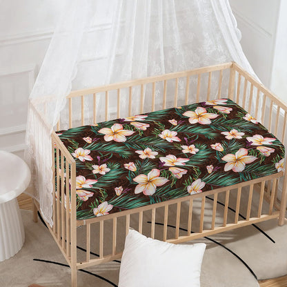 Tropical Frangipani Flower Print Baby Crib Sheet