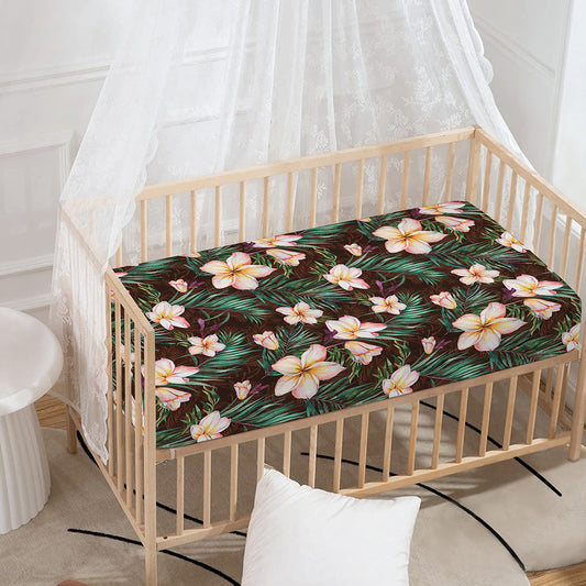 Tropical Frangipani Flower Print Baby Crib Sheet