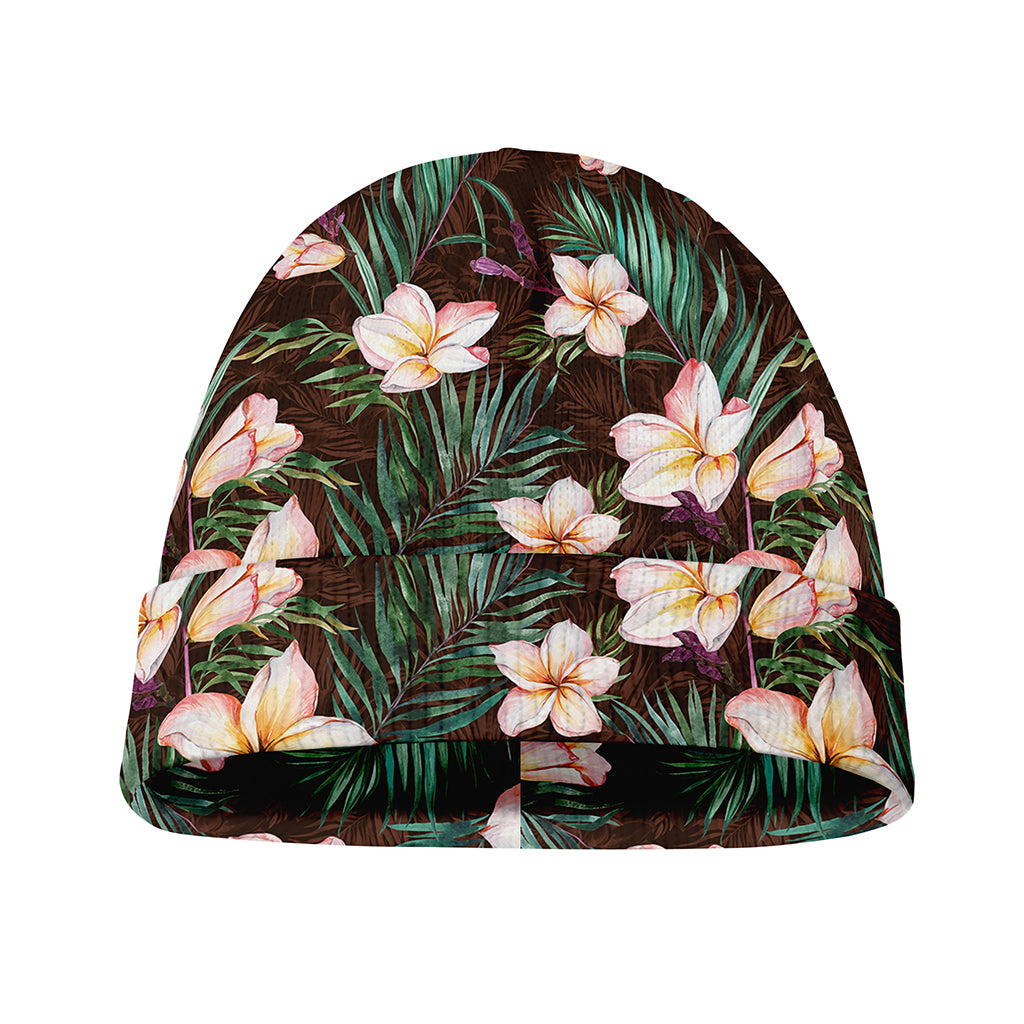 Tropical Frangipani Flower Print Beanie
