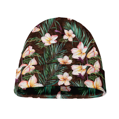 Tropical Frangipani Flower Print Beanie