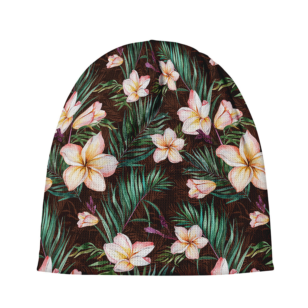 Tropical Frangipani Flower Print Beanie